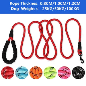 Heavy-Duty Nylon Dog Leash – 120/150/200/300CM Reflective & Padded Handle for Small, Medium, Large Dogs