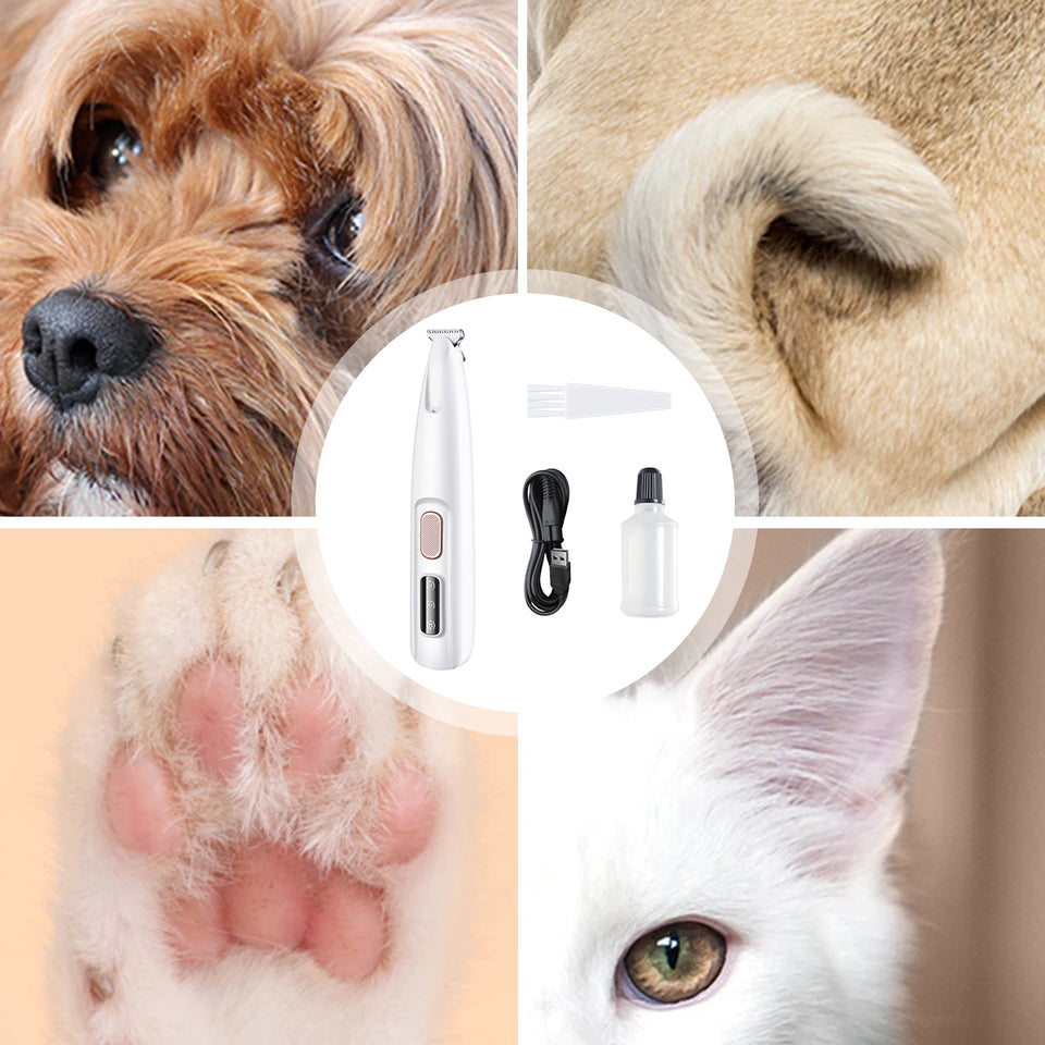 Rechargeable Pet Paw Trimmer with LED Light – Fully Waterproof & Low-Noise Clippers for Dog & Cat Grooming