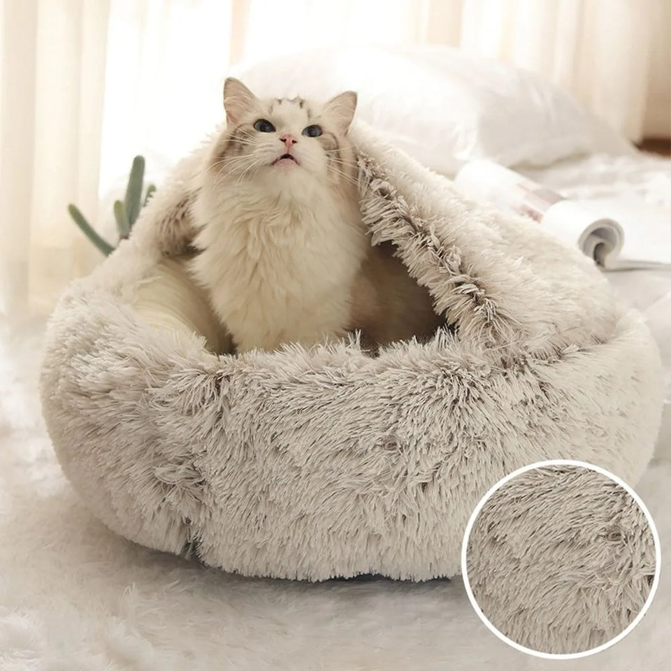 Ultra-Soft Plush Round Cat Bed | Warm & Cozy Nest for Small Pets | Anti-Slip & Machine Washable