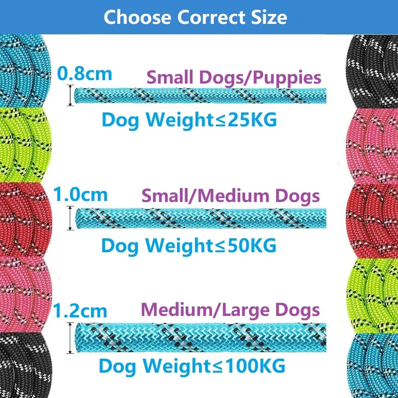 Heavy-Duty Nylon Dog Leash – 120/150/200/300CM Reflective & Padded Handle for Small, Medium, Large Dogs