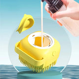 Pet Bath Brush - Soft Silicone Grooming Scrubber for Dogs & Cats | Shampoo Dispenser & Massage Comb