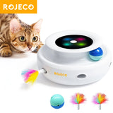 ROJECO 2-in-1 Interactive Cat Toy – Automatic Feather & Fun Ball with 5 Play Modes