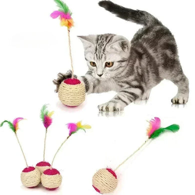 Interactive Sisal Cat Toy | Scratching Ball with Feathers for Kittens & Cats | Training & Playtime Fun