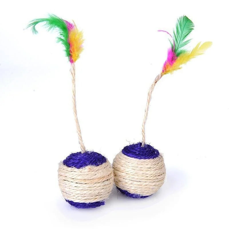 Interactive Sisal Cat Toy | Scratching Ball with Feathers for Kittens & Cats | Training & Playtime Fun