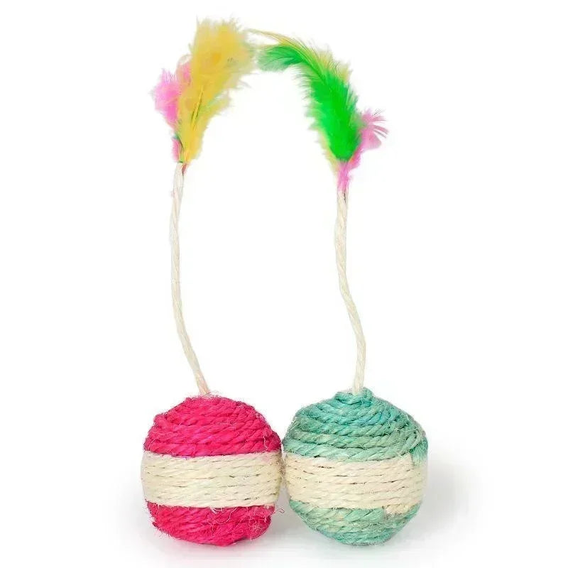 Interactive Sisal Cat Toy | Scratching Ball with Feathers for Kittens & Cats | Training & Playtime Fun