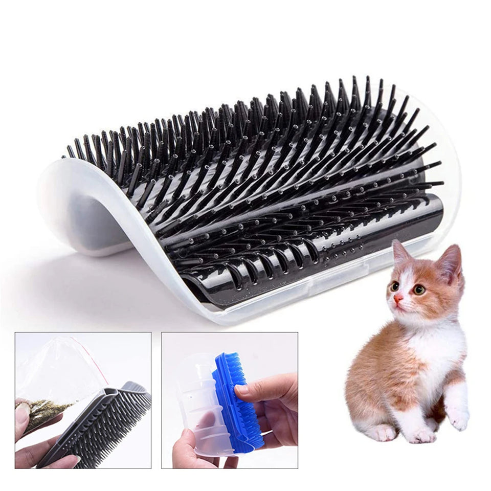 Self-Grooming Cat Corner Brush | Wall-Mounted Massager & Tickling Comb with Catnip | Pet Grooming Supply