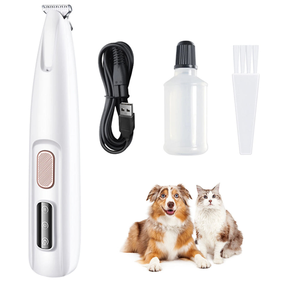 Rechargeable Pet Paw Trimmer with LED Light – Fully Waterproof & Low-Noise Clippers for Dog & Cat Grooming