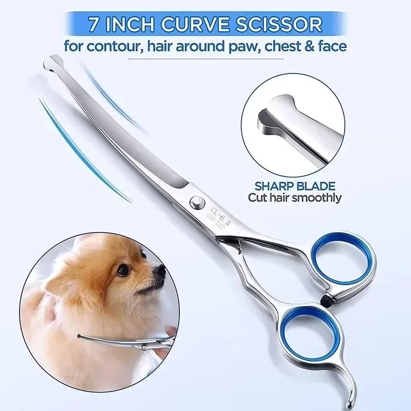 Professional Pet Grooming Scissors – Stainless Steel, Safety Round Head, Dog & Cat Hair Cutting Shears