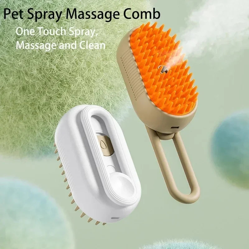 3-in-1 Electric Dog Brush with Steam Spray – Pet Grooming Massage & Detangling Brush