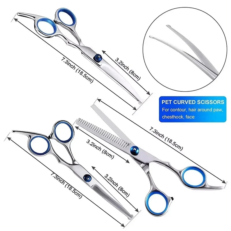 Professional Pet Grooming Scissors – Stainless Steel, Safety Round Head, Dog & Cat Hair Cutting Shears