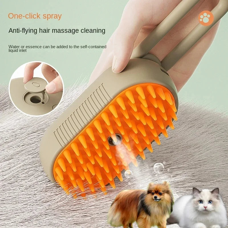 3-in-1 Electric Dog Brush with Steam Spray – Pet Grooming Massage & Detangling Brush