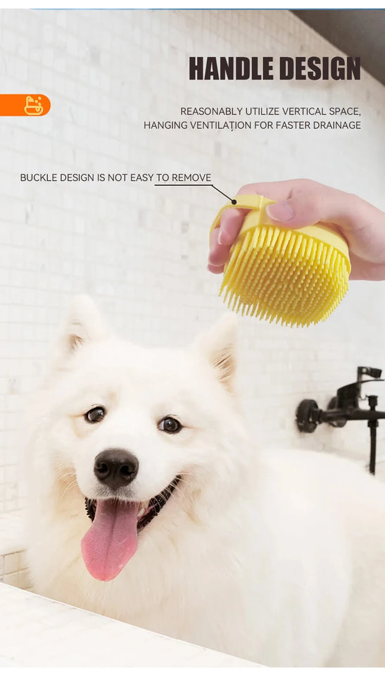 Pet Bath Brush - Soft Silicone Grooming Scrubber for Dogs & Cats | Shampoo Dispenser & Massage Comb