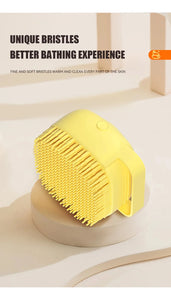 Pet Bath Brush - Soft Silicone Grooming Scrubber for Dogs & Cats | Shampoo Dispenser & Massage Comb