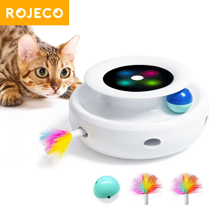 ROJECO 2-in-1 Interactive Cat Toy – Automatic Feather & Fun Ball with 5 Play Modes