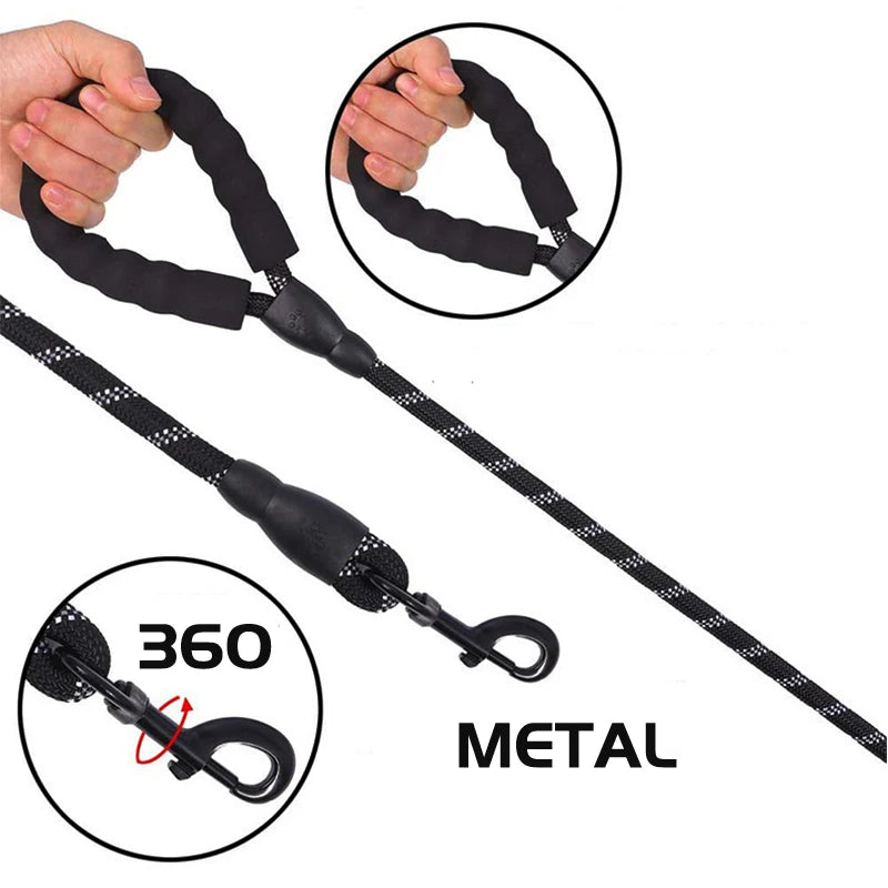 Heavy-Duty Nylon Dog Leash – 120/150/200/300CM Reflective & Padded Handle for Small, Medium, Large Dogs