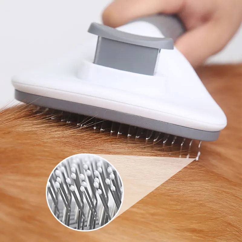 Self-Cleaning Pet Hair Brush | Stainless Steel Grooming Comb for Cats & Dogs | Long Hair Shedding Tool