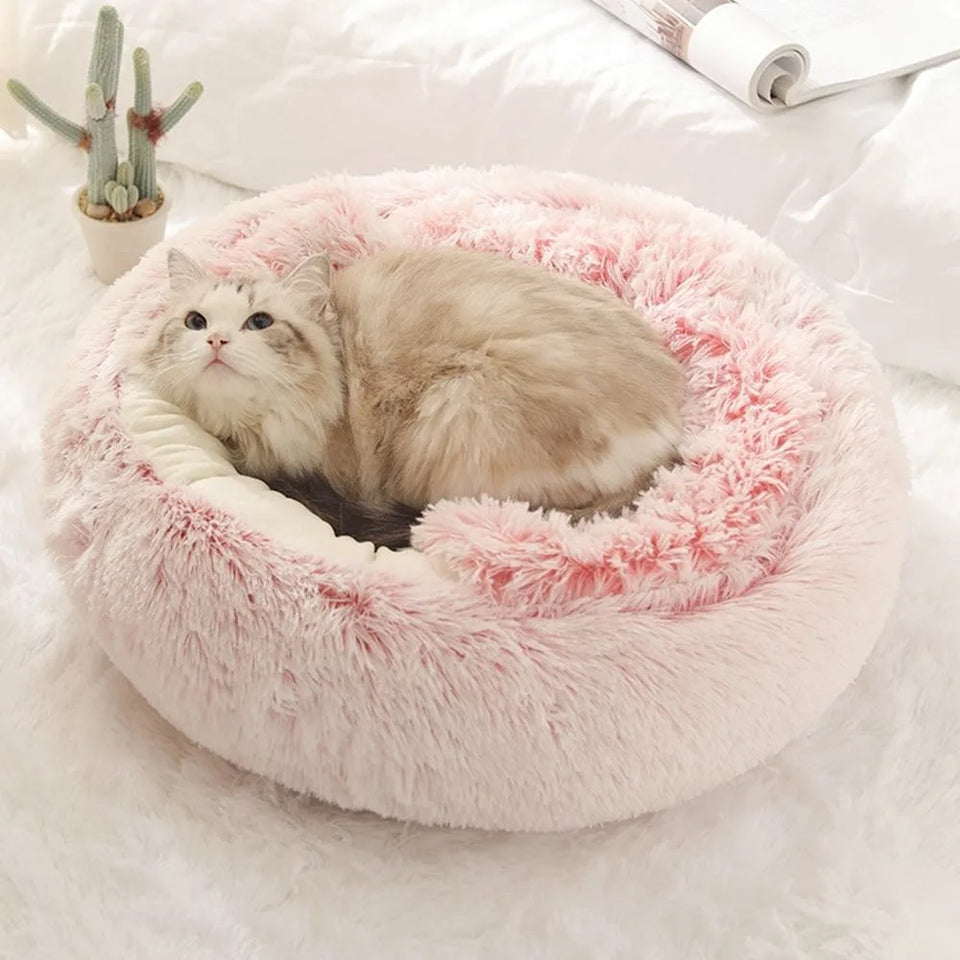 Ultra-Soft Plush Round Cat Bed | Warm & Cozy Nest for Small Pets | Anti-Slip & Machine Washable