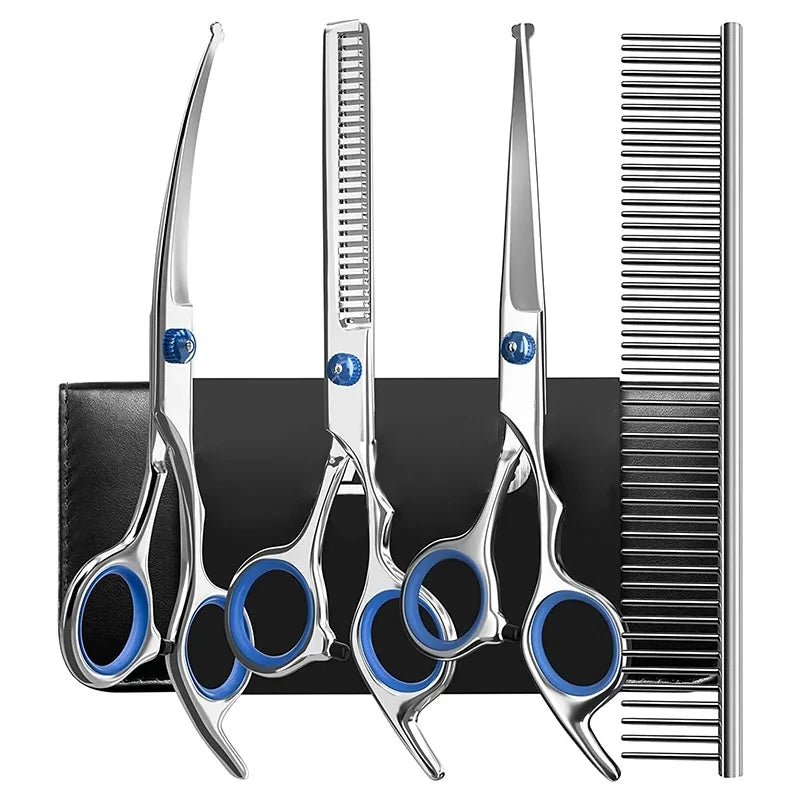 Professional Pet Grooming Scissors – Stainless Steel, Safety Round Head, Dog & Cat Hair Cutting Shears