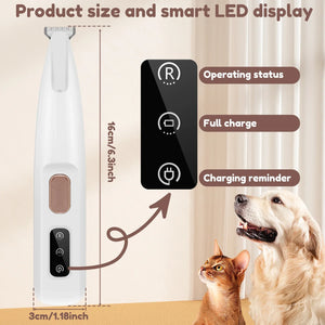 Waterproof Dog Paw Trimmer with LED Display | Silent & Rechargeable Pet Hair Clipper for Dogs & Cats | 18mm Blade for Precise Grooming