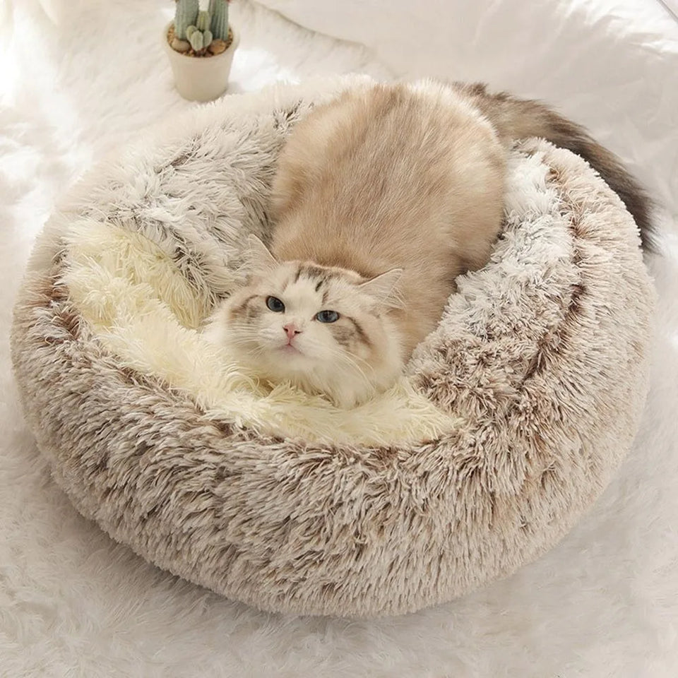 Ultra-Soft Plush Round Cat Bed | Warm & Cozy Nest for Small Pets | Anti-Slip & Machine Washable