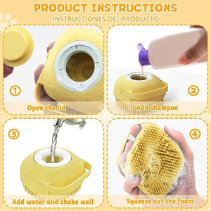 Pet Bath Brush - Soft Silicone Grooming Scrubber for Dogs & Cats | Shampoo Dispenser & Massage Comb