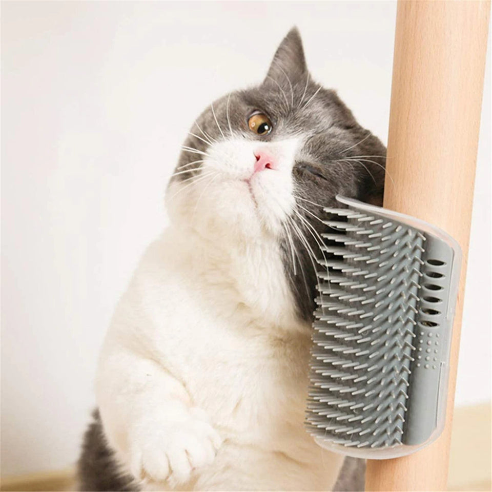 Self-Grooming Cat Corner Brush | Wall-Mounted Massager & Tickling Comb with Catnip | Pet Grooming Supply