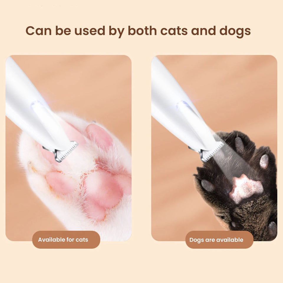 Rechargeable Pet Paw Trimmer with LED Light – Fully Waterproof & Low-Noise Clippers for Dog & Cat Grooming