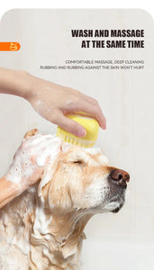 Pet Bath Brush - Soft Silicone Grooming Scrubber for Dogs & Cats | Shampoo Dispenser & Massage Comb