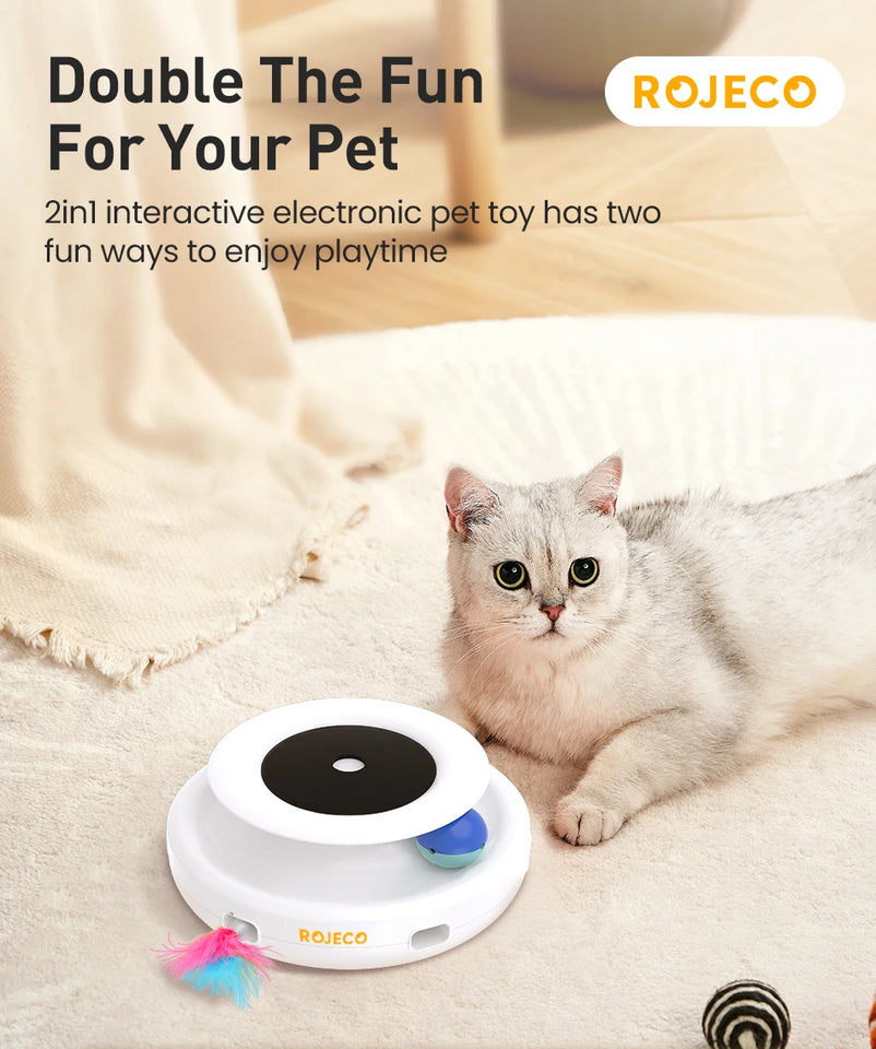 ROJECO 2-in-1 Interactive Cat Toy – Automatic Feather & Fun Ball with 5 Play Modes