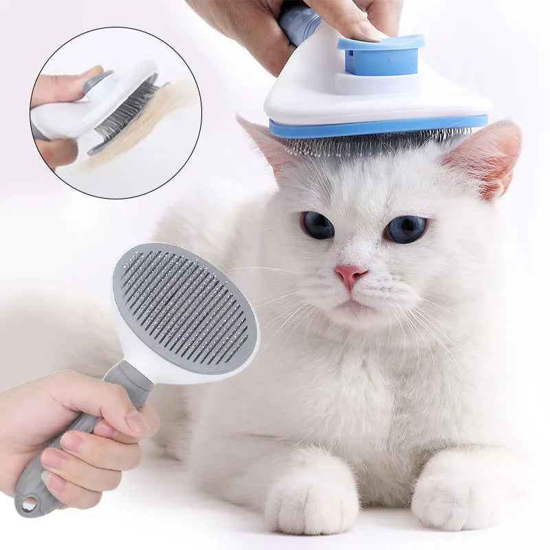 Self-Cleaning Pet Hair Brush | Stainless Steel Grooming Comb for Cats & Dogs | Long Hair Shedding Tool