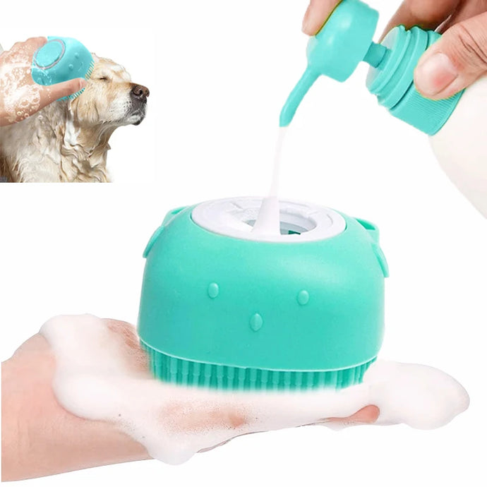 Silicone Pet Bathing Brush – Soft Massager with Built-in Shampoo Dispenser