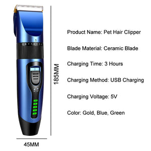 Professional Pet Hair Clipper – Rechargeable & Low-Noise Dog Hair Trimmer with LED Display | Cordless Grooming Clippers for Cats & Dogs